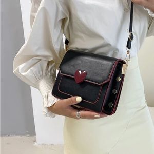 Mini Metal Heart Decor Flap Square Bag.